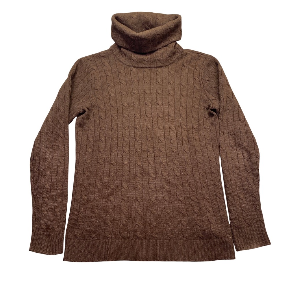 Polo Ralph Lauren Brown 100% Cashmere Cable Knit Turtleneck Sweater Womens Sz M